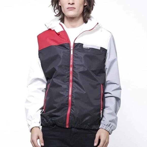 MEMBERS ONLY Blue White Red Colorblock Zip Front Windjacket Sz L - Picture 1 of 7